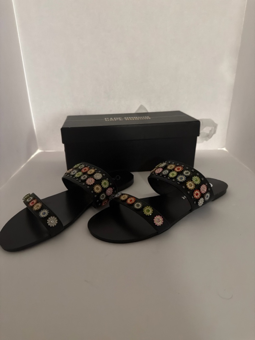 Cape Robbin Black Rhinestone Double Strap Sandals Size 9